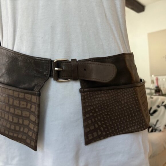 Brown leather wide belt - Picture 1 of 4